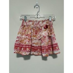 Poupette St. Barth Ariel Kids Mini Tiered Floral Pink Orange Skirt Size 10 Girl